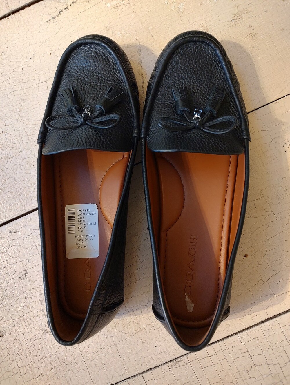 Coach Black Pebbled Women's Leather Tassel Loafers